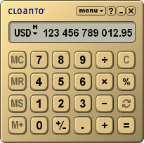 Calculator and currency converter with online exchange rate updates and skins.
